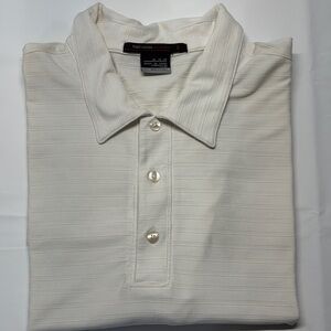 Tiger Woods Collection Men's Cream Polo Shirt with Subtle Ribbed Texture